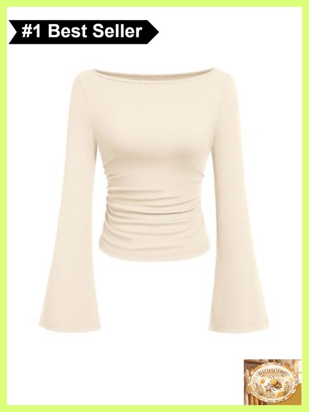 Womens Ribbed Knit Bell Long Sleeve Boat Neck Crop Top Casual Tunic